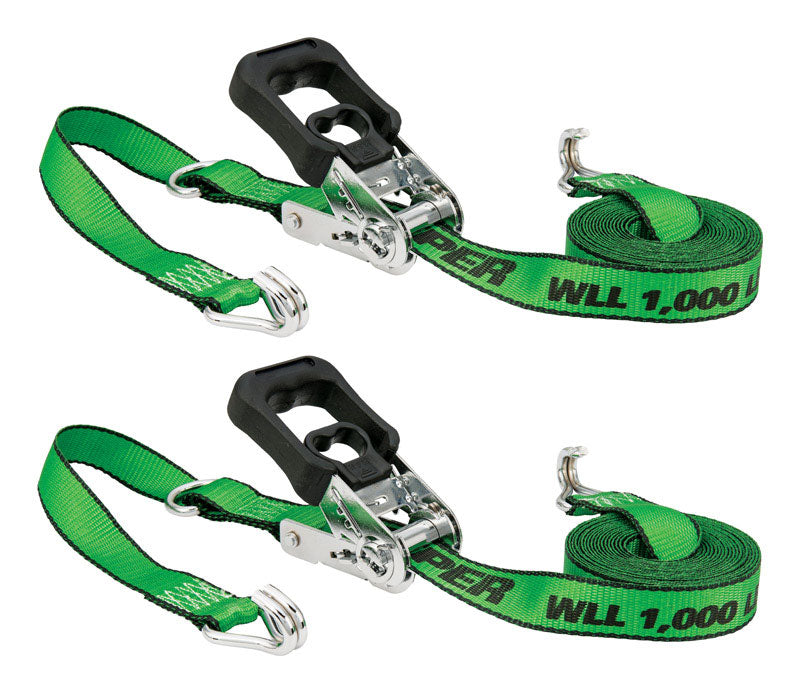 KEEPER - Keeper 1.25 in. W X 16 ft. L Green Tie Down w/Ratchet 1000 lb 2 pk