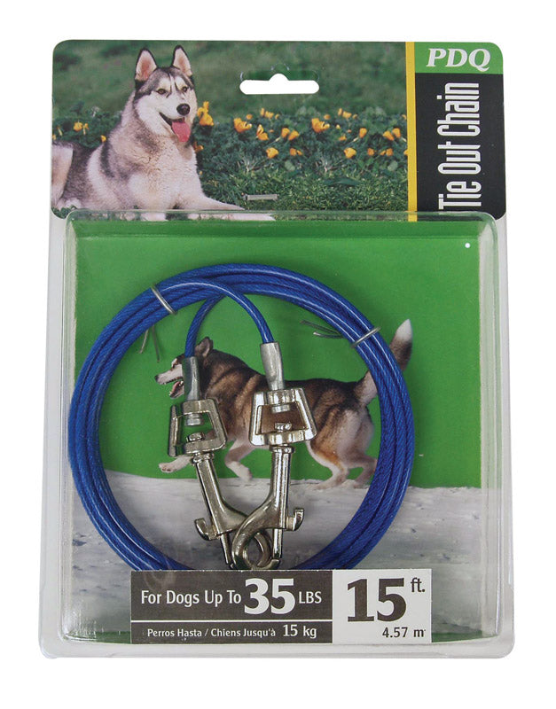 PDQ - PDQ Blue / Silver Tie-Out Vinyl Coated Cable Dog Tie Out Medium [Q231500099]