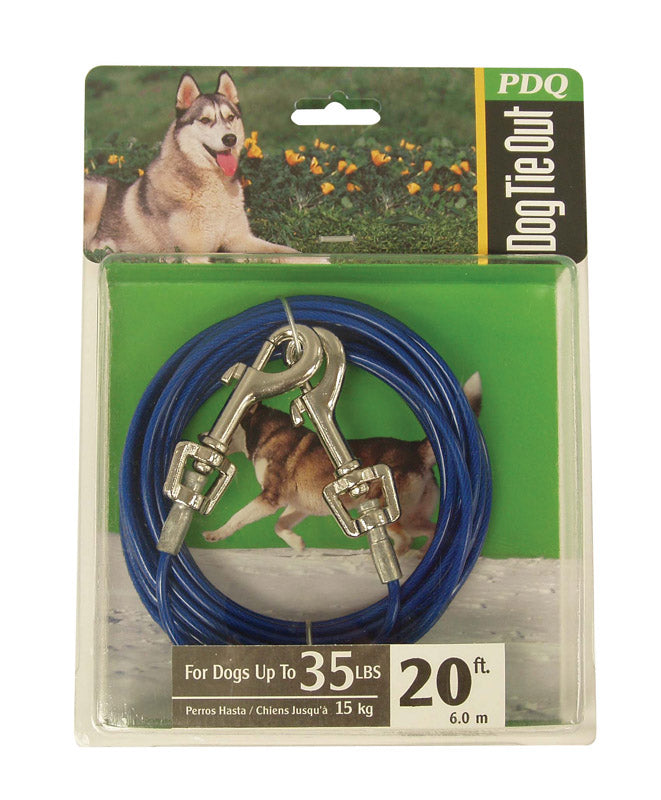 PDQ - PDQ Blue / Silver Vinyl Coated Cable Dog Tie Out Medium [Q232000099]