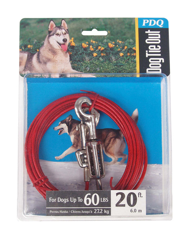 PDQ - PDQ Red Vinyl Coated Cable Dog Tie Out Large [Q3520SPG99]