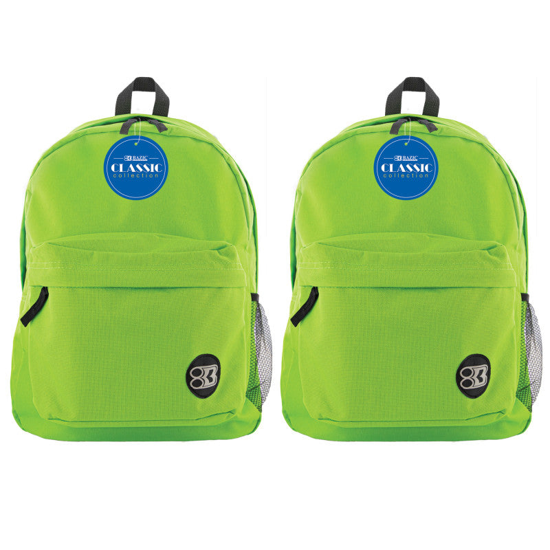 BAZIC PRODUCTS - Classic Backpack 17" Lime Green, Pack of 2