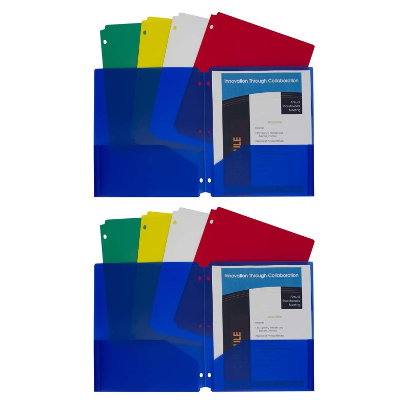 C-LINE - Two-Pocket Heavyweight Poly Portfolio Folder with Three-Hole Punch, Assorted Primary Colors, 10 Per Pack, 2 Packs