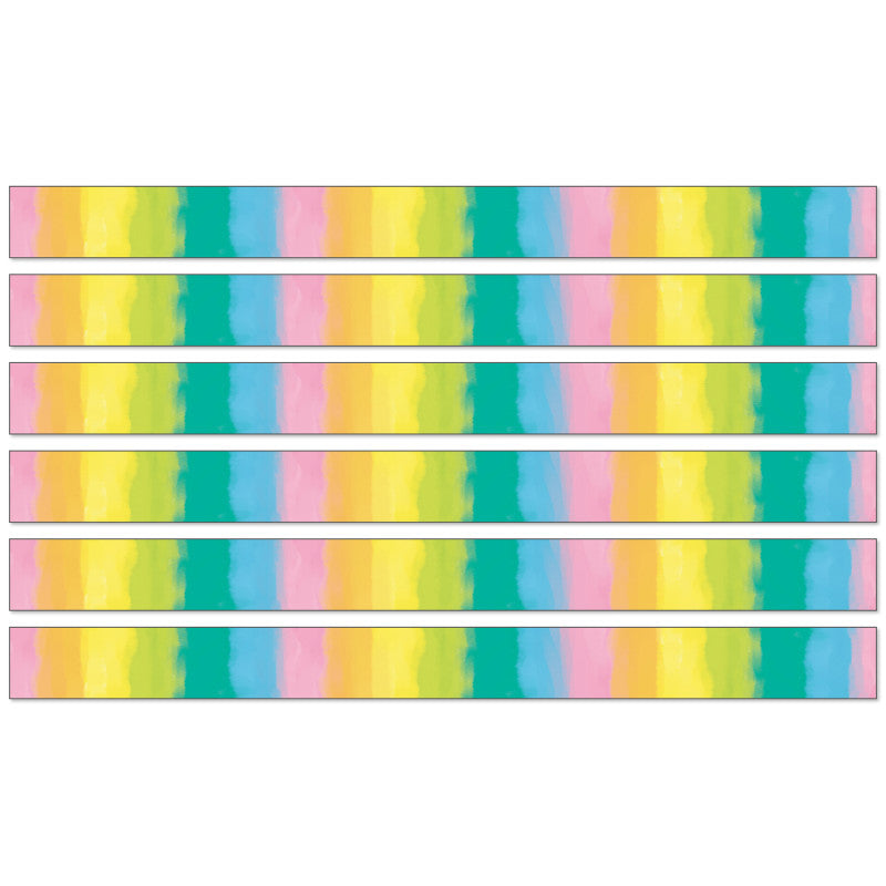 HAPPILY EVER ELEMENTARY - Creatively Inspired Watercolor Straight Borders, 36 Feet Per Pack, 6 Packs