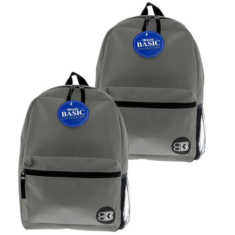 BAZIC PRODUCTS - 16" Basic Backpack, Gray, Pack of 2