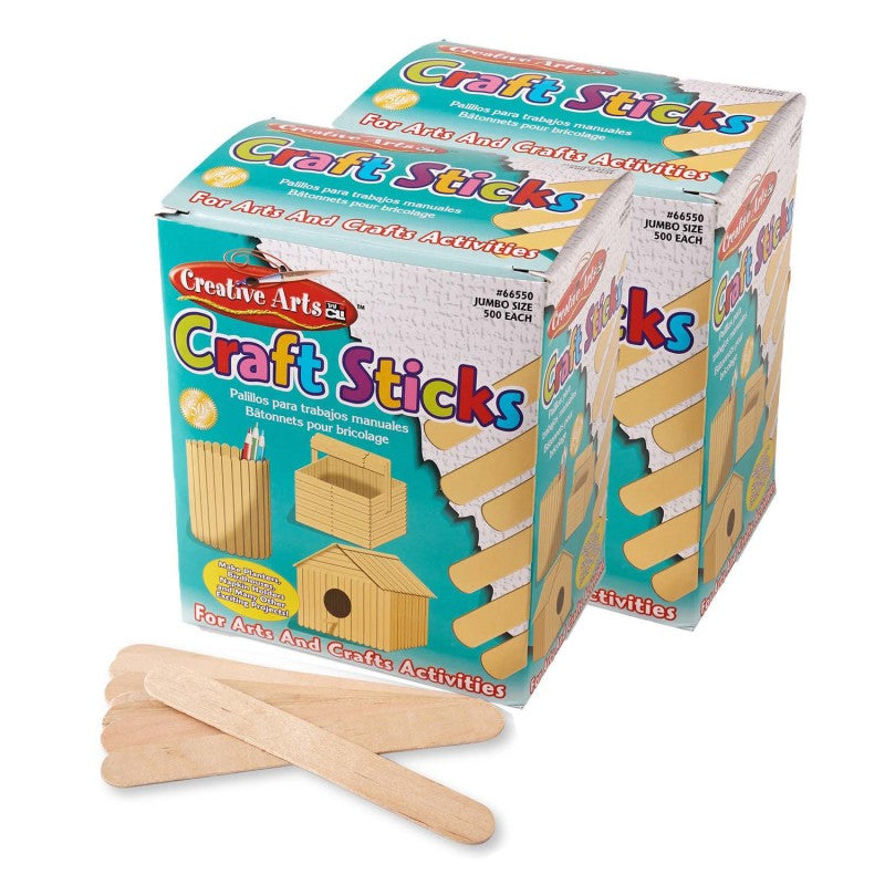 CHARLES LEONARD - Creative Arts Jumbo Craft Sticks, Natural, 500 Per Pack, 2 Packs