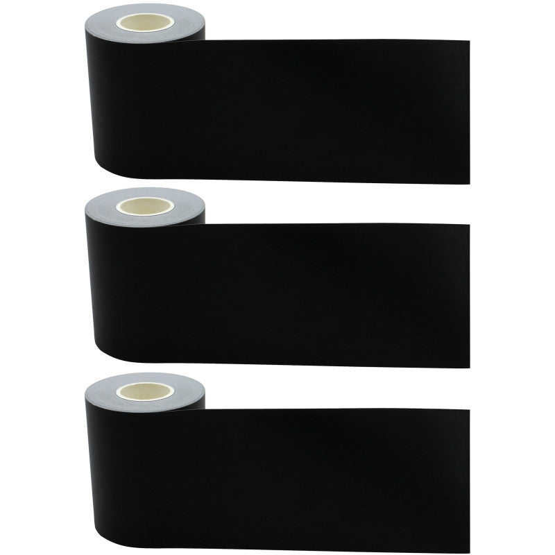 TEACHER CREATED RESOURCES - Black Straight Rolled Border Trim, 50 Feet Per Roll, Pack of 3
