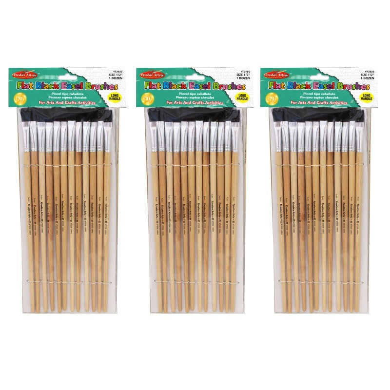 CHARLES LEONARD - Flat Easel Brushes, 0.5", Bristle, 12 Per Pack, 3 Packs