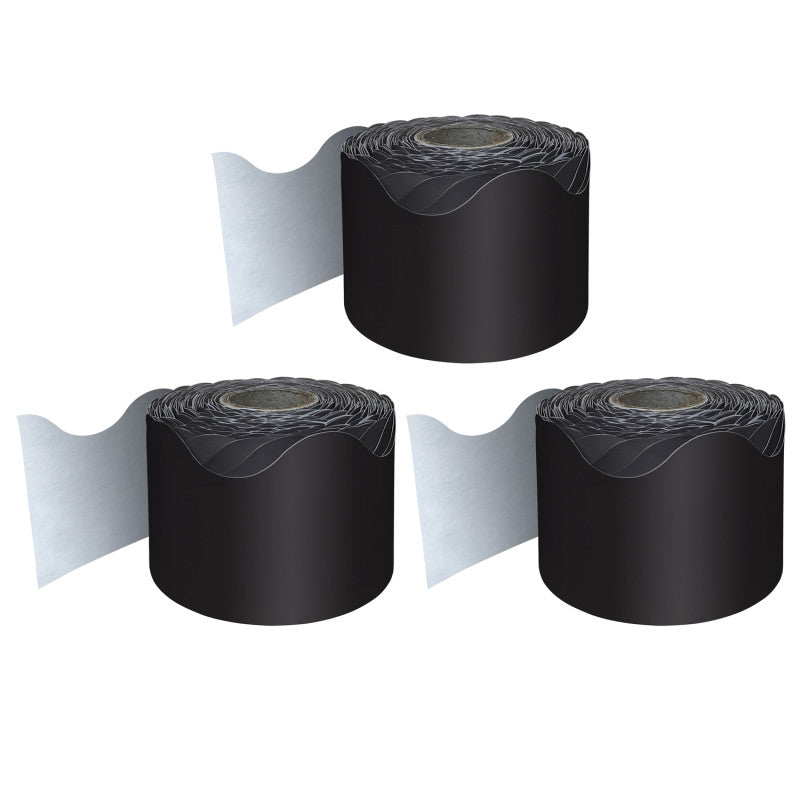 CARSON DELLOSA EDUCATION - Black Rolled Scalloped Border, 65 Feet Per Roll, Pack of 3