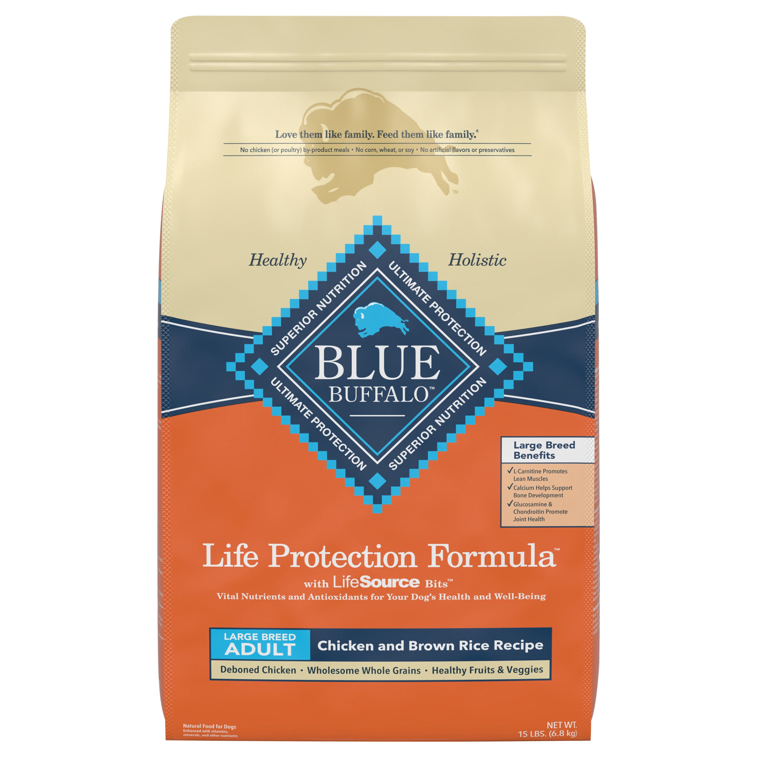 Blue Buffalo Life Protection Formula Natural Adult Large Breed Dry Dog Food, Chicken and Brown Rice 15-lb - Case of 1