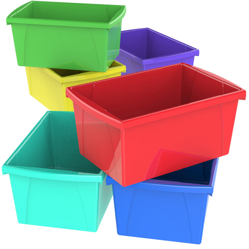 STOREX - Medium Classroom Storage Bin, 5.5 Gallon, Assorted Color, Set of 6