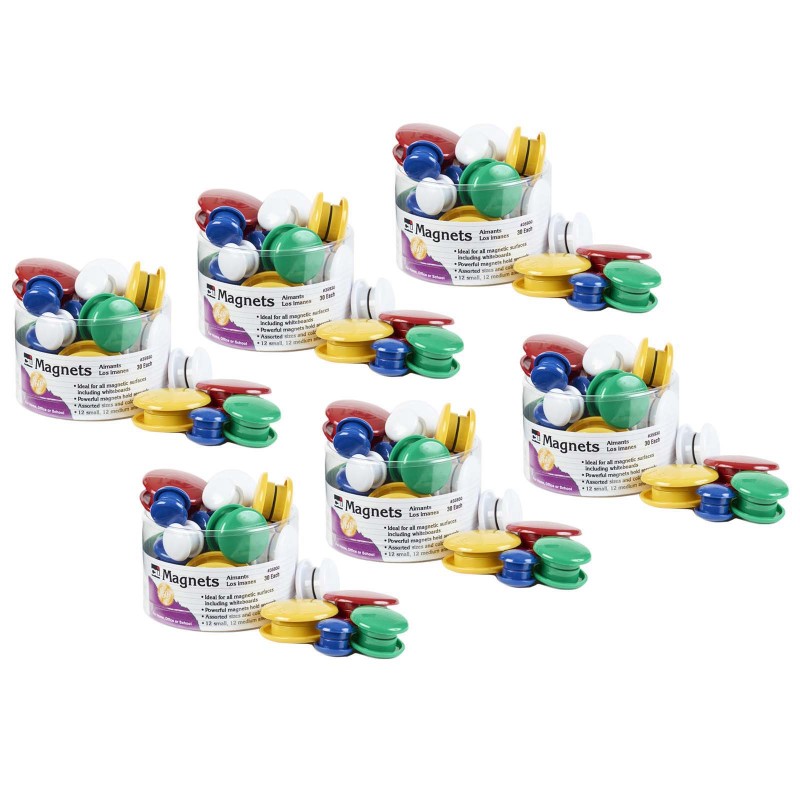 CHARLES LEONARD - Assorted Round Magnets, 30 Per Pack, 6 Packs