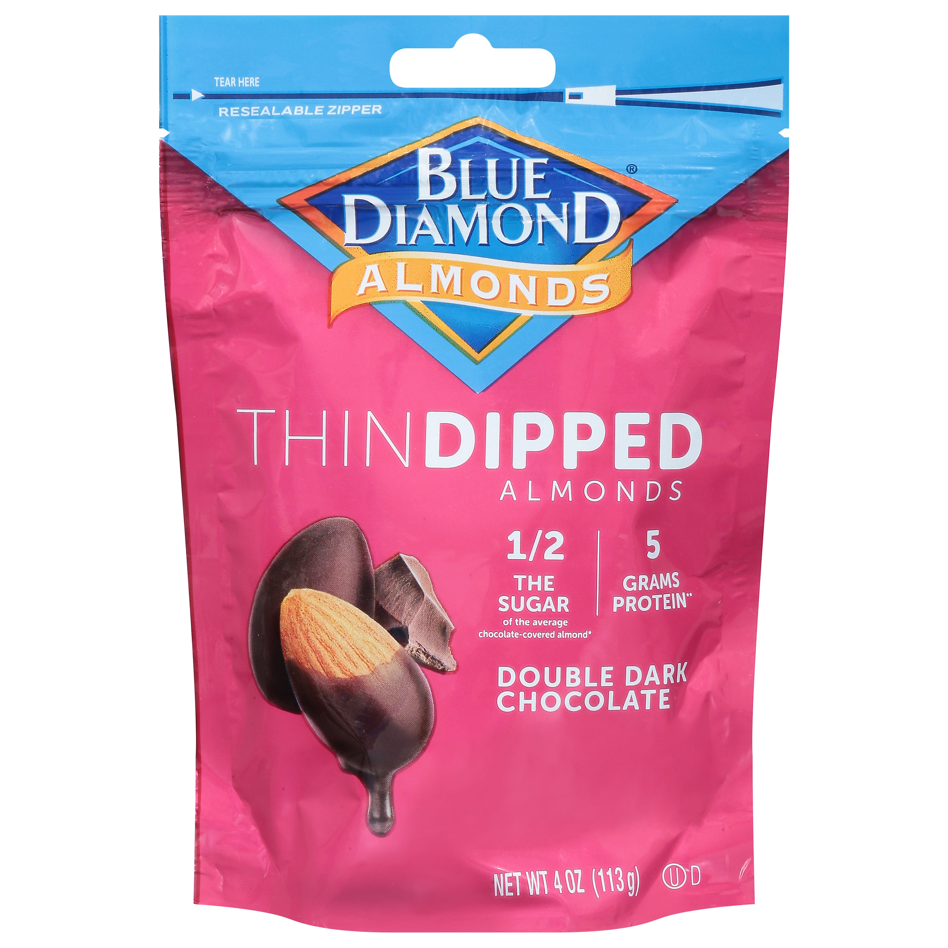 Blue Diamond Thin Dipped Double Dark Chocolate Almonds 4 oz - Case of 8