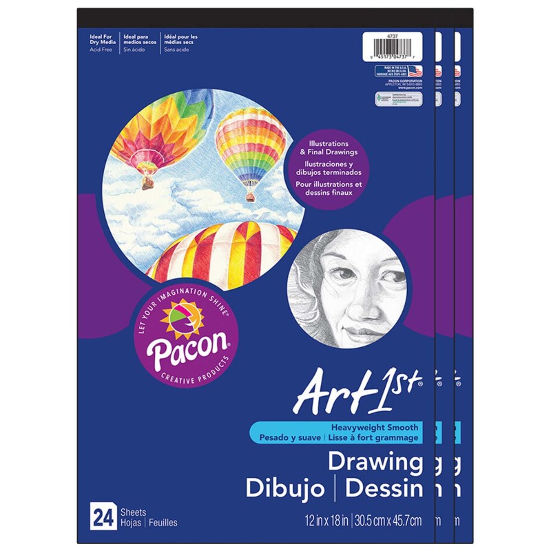 UCREATE - Drawing Paper Pad, Heavyweight, 12" x 18", 24 Sheets, Pack of 3
