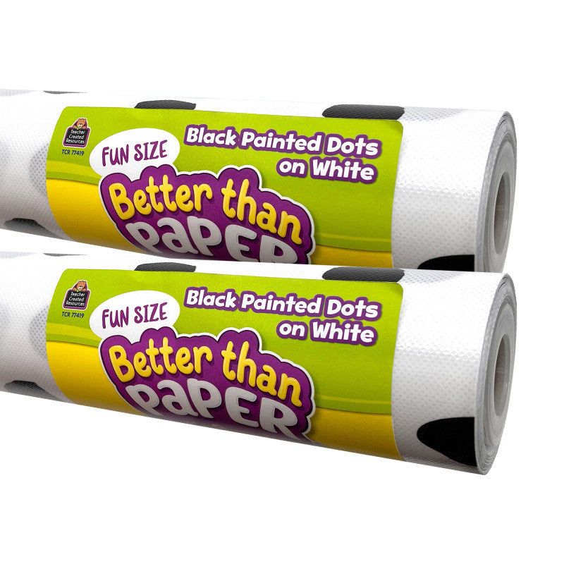 TEACHER CREATED RESOURCES - Fun Size Better Than Paper Bulletin Board Roll Black Painted Dots on White, Pack of 2