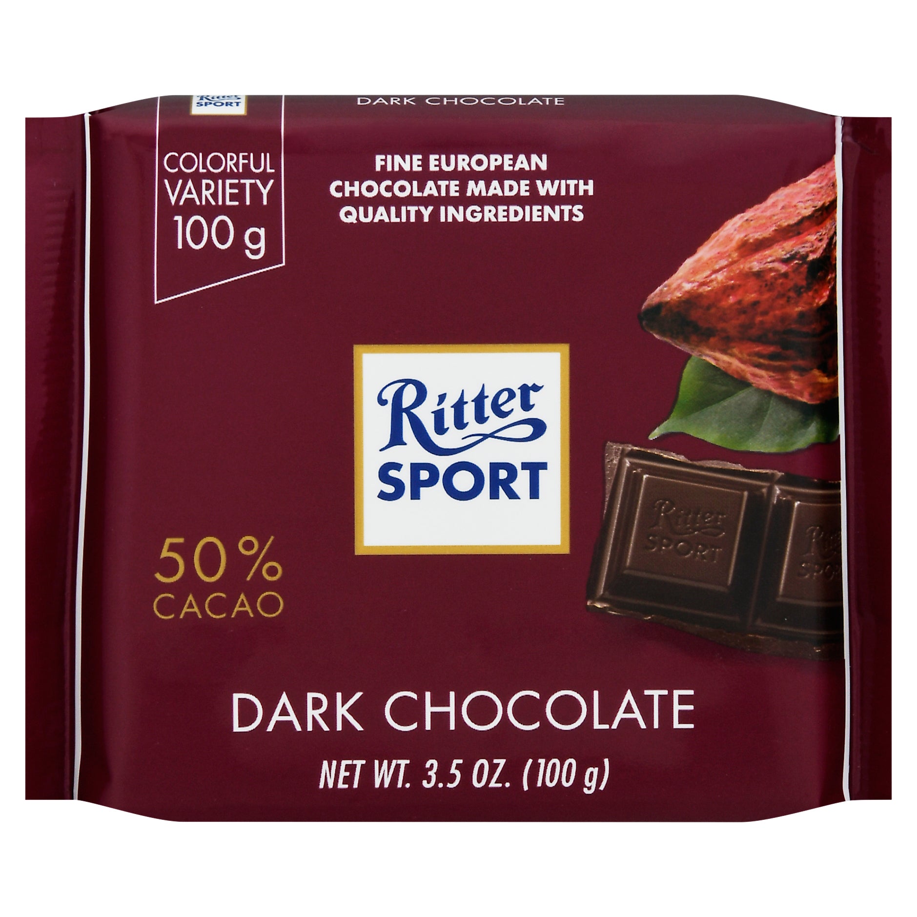 Ritter Sport 50% Cacao Dark Chocolate 3.5 oz - Case of 12