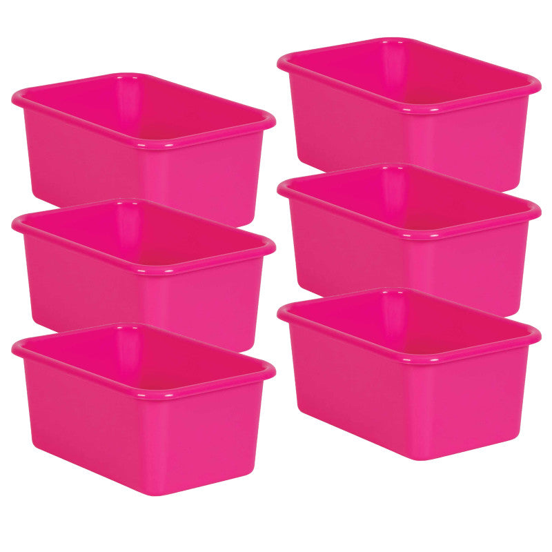 TEACHER CREATED RESOURCES - Pink Small Plastic Storage Bin, Pack of 6