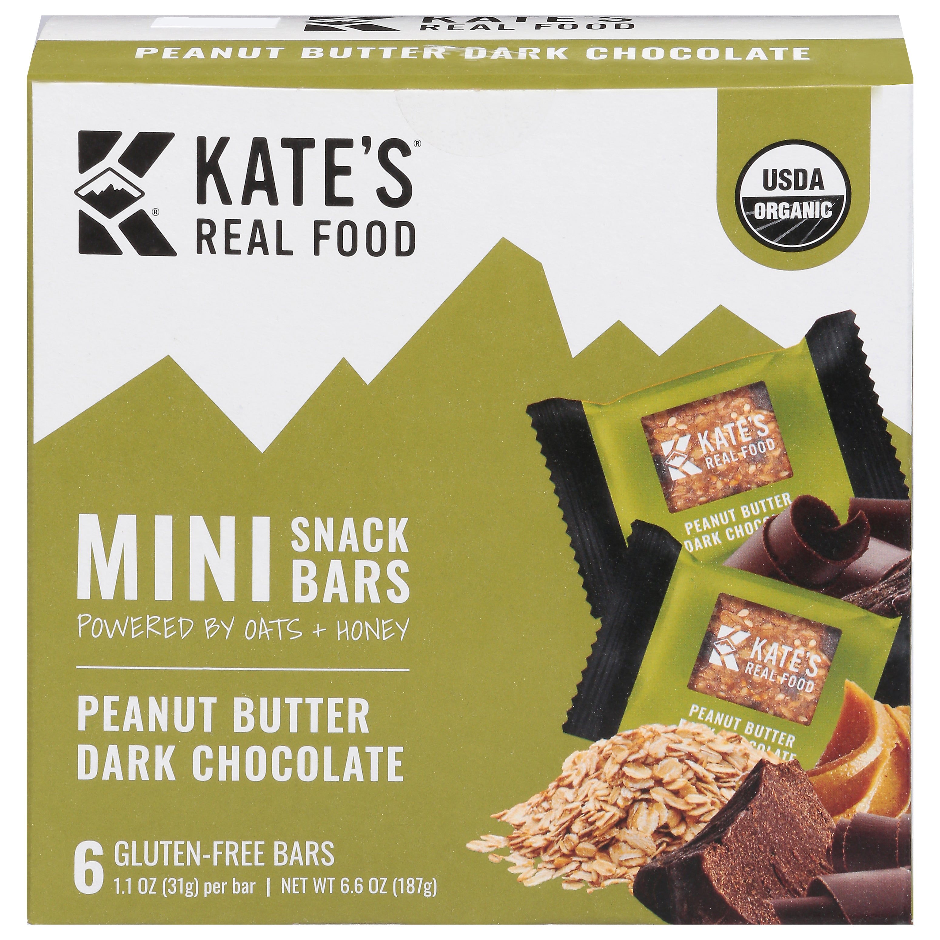 Kate's Real Food Peanut Butter Dark Chocolate Snack Bars 6 - 1.1 oz Bars - Case of 8