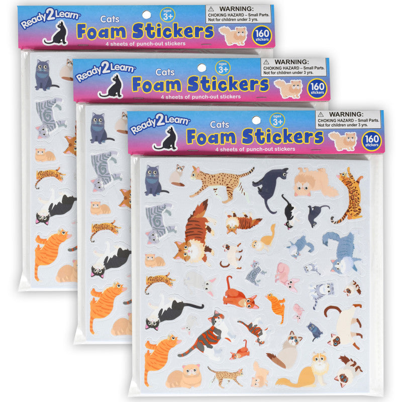 READY 2 LEARN - Foam Stickers - Cats - 160 Per Pack - 3 Packs