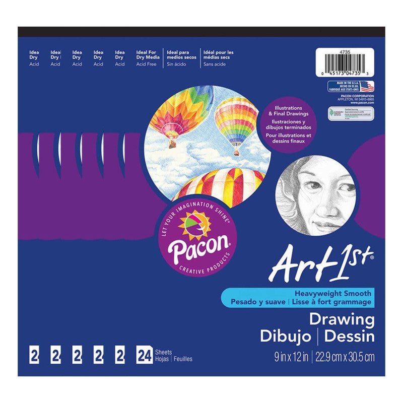 UCREATE - Drawing Paper Pad, Heavyweight, 9" x 12", 24 Sheets Per Pad, Pack of 6