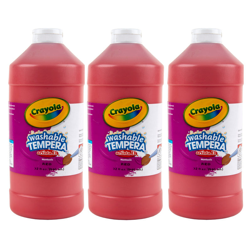 Artista II Washable Tempera Paint, 32 oz, Red, Pack of 3