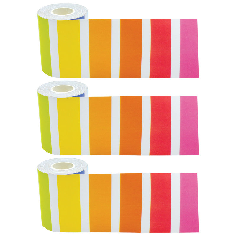 TEACHER CREATED RESOURCES - Colorful Stripes Straight Rolled Border Trim, 50 Feet Per Roll, Pack of 3
