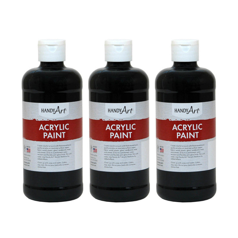 HANDY ART - Acrylic Paint 16 oz, Mars Black, Pack of 3
