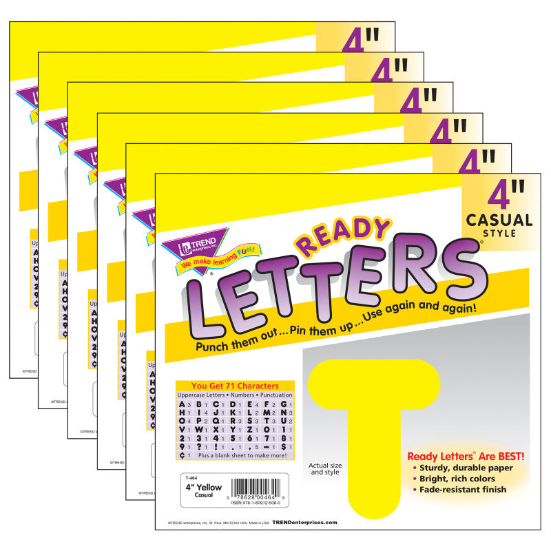 TREND - Yellow 4" Casual Uppercase Ready Letters®, 6 Packs