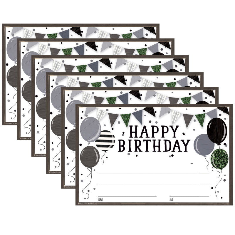 TEACHER CREATED RESOURCES - Modern Farmhouse Happy Birthday Awards, 30 Per Pack, 6 Packs