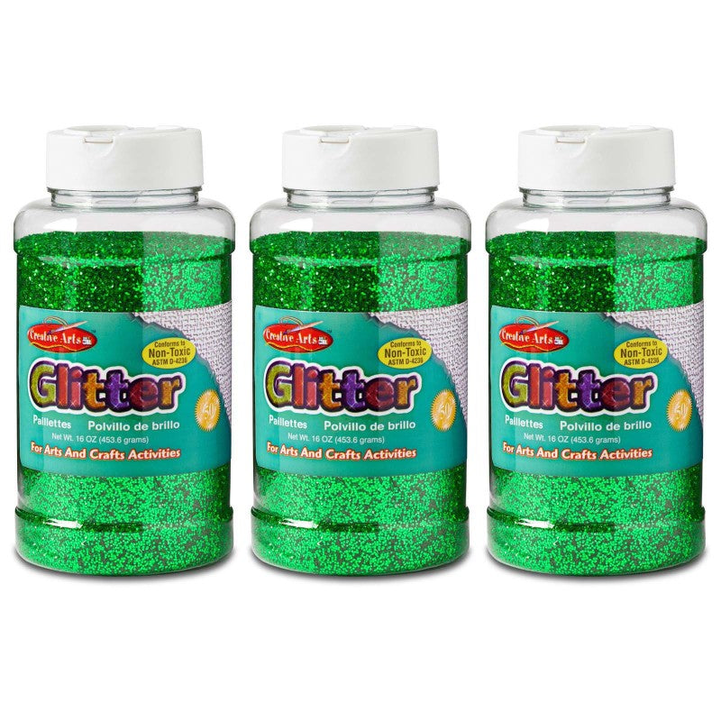 CHARLES LEONARD - Creative Arts™ Glitter, 1 lb. Bottle, Green, Pack of 3