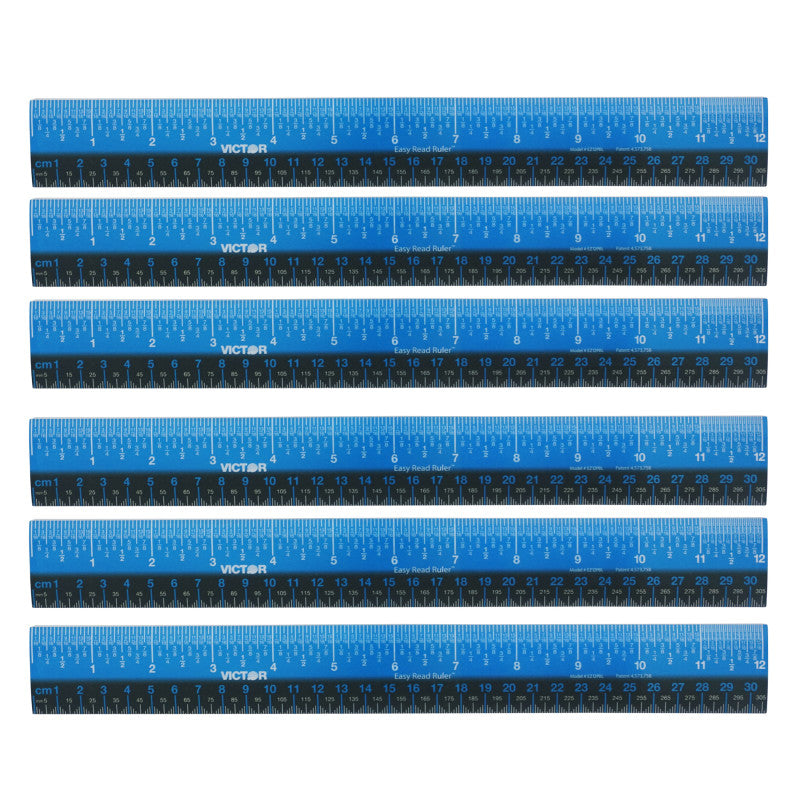 VICTOR - Easy Read™ Ruler, Plastic, Blue/Black, 12", Pack of 6