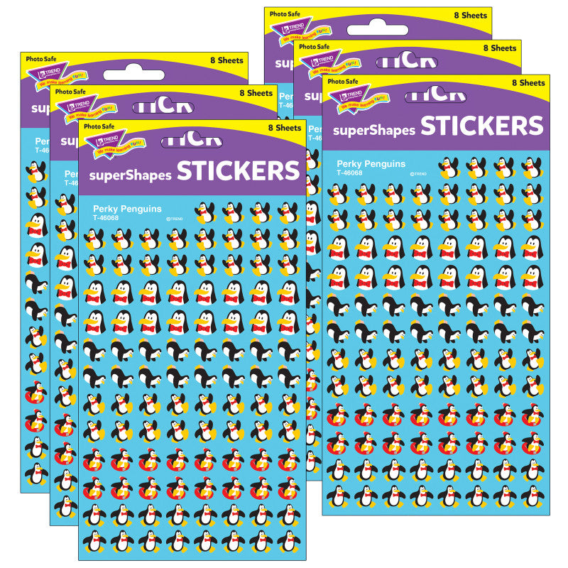 TREND - Perky Penguins superShapes Stickers, 800 Per Pack, 6 Packs