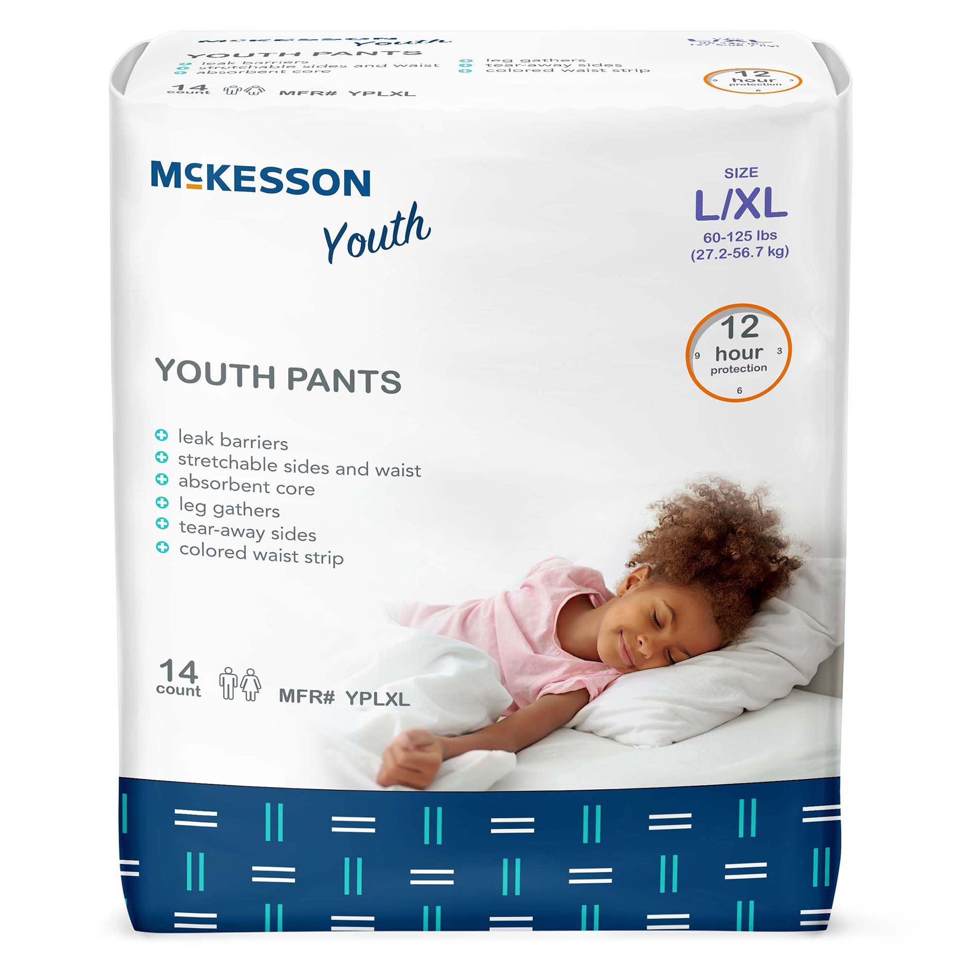 McKesson Brand - Unisex Youth Absorbent Underwear McKesson Pull On with Tear Away Seams Large / X-Large Disposable Heavy Absorbency [14/BG]