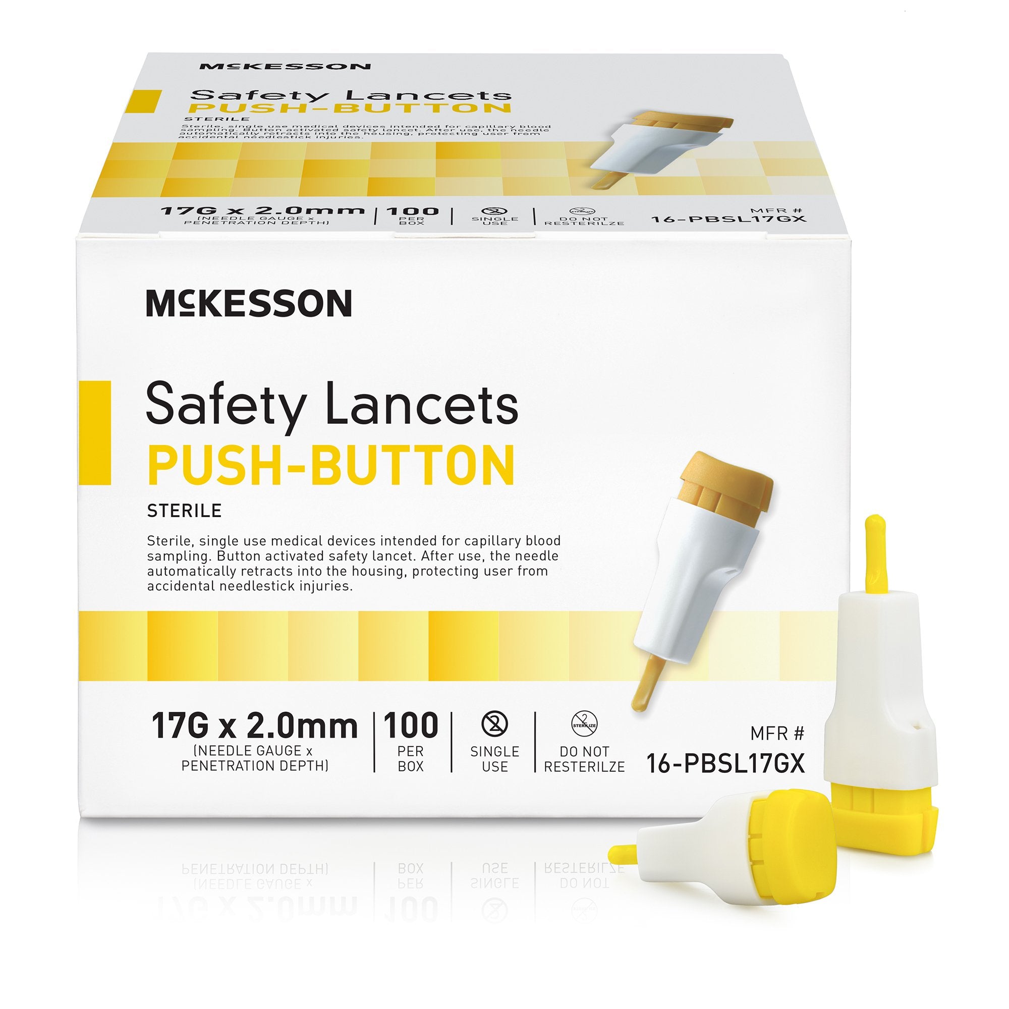 McKesson Brand - Safety Lancet McKesson 1.5 mm Blade Retractable Push Button Activation Finger [100/BX]
