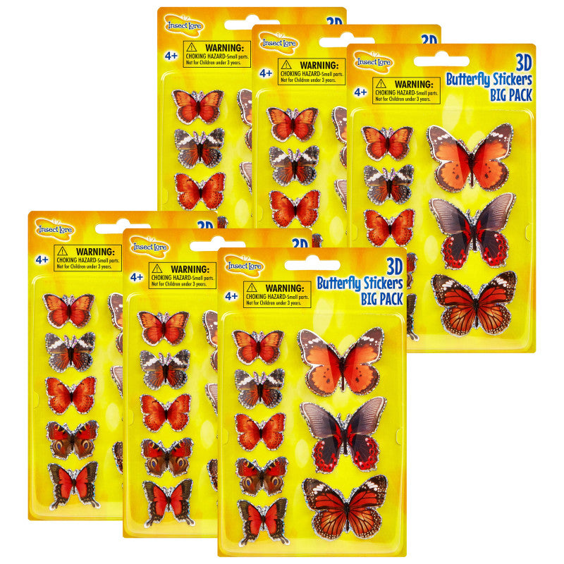 INSECT LORE - 3D Butterfly Stickers BIG PACK, 8 Per Pack, 6 Packs