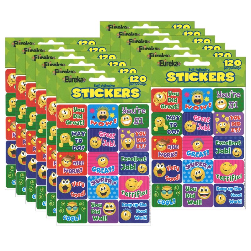 EUREKA - Emoticons Success Stickers, 120 Per Pack, 12 Packs