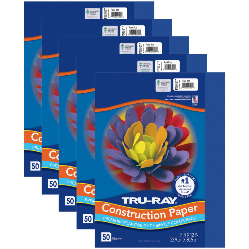 TRU-RAY - Construction Paper, Royal Blue, 9" x 12", 50 Sheets Per Pack, 5 Packs