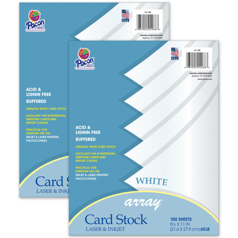 PACON - Card Stock, Classic White, 8-1/2" x 11", 100 Sheets Per Pack, 2 Packs