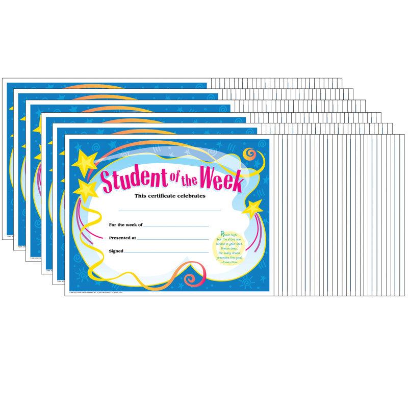 TREND - Student of The Week Colorful Classics Certificates, 30 Per Pack, 6 Packs