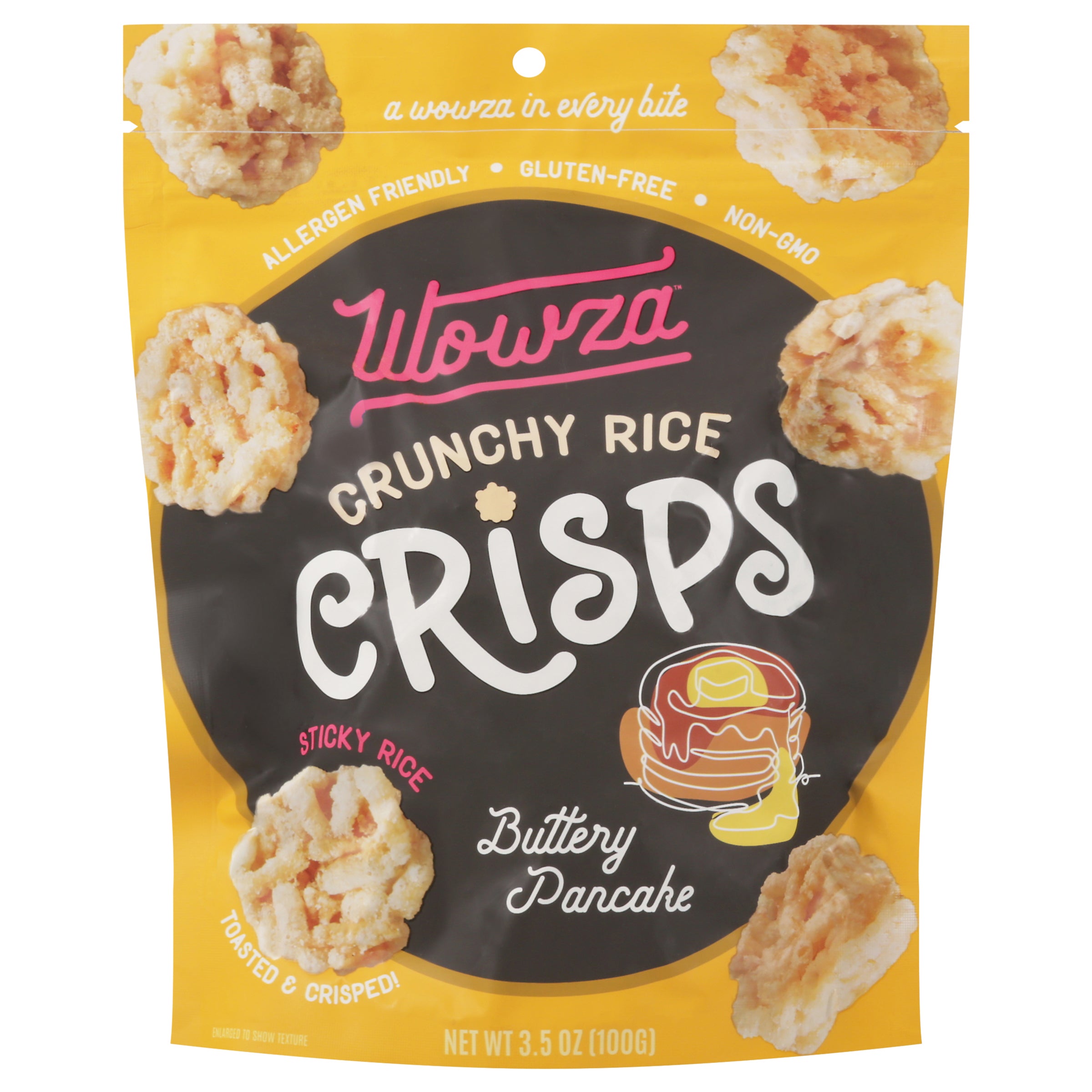 Wowza Crunchy Rice Buttery Pancake Crisps 3.5 oz - Case of 8