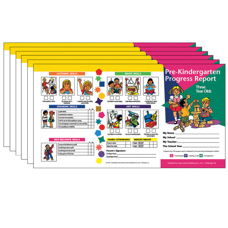 HAYES PUBLISHING - Pre-Kindergarten Progress Report (3 year olds), 10 Per Pack, 6 Packs