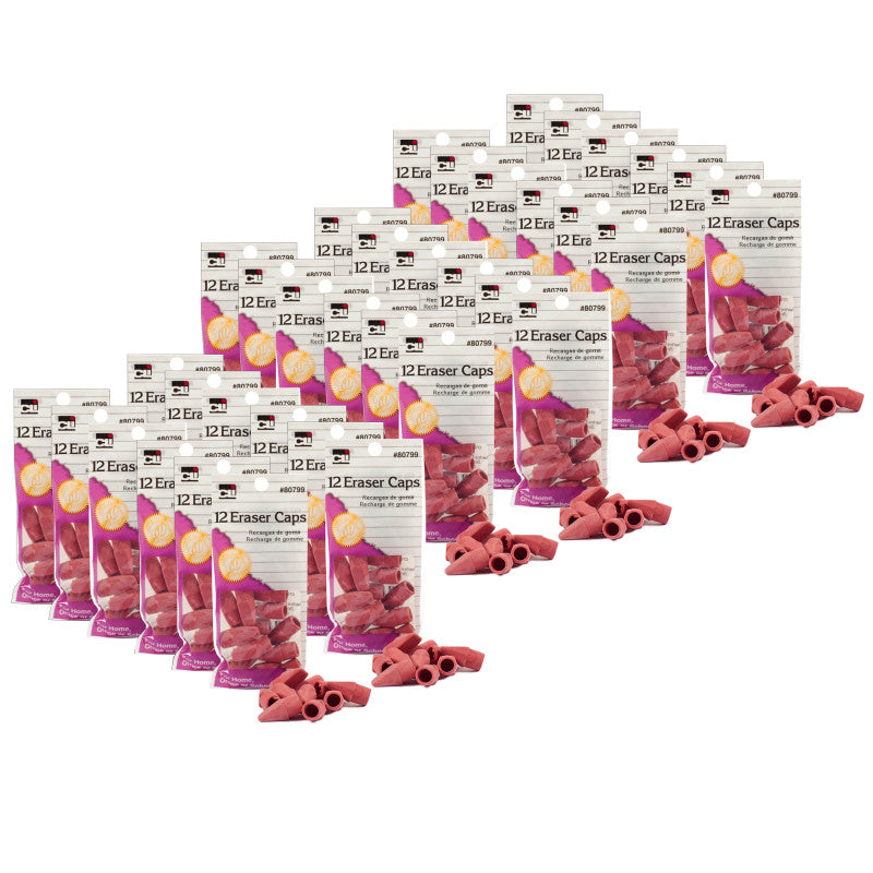 CHARLES LEONARD - Pencil Eraser Caps, Pink, 12 Per Pack, 36 Packs