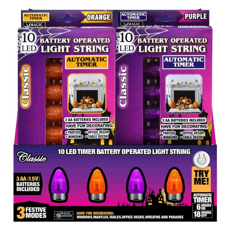 MAGIC SEASONS - Magic Seasons Orange/Purple 9 in. Prelit String Lights - Case of 12