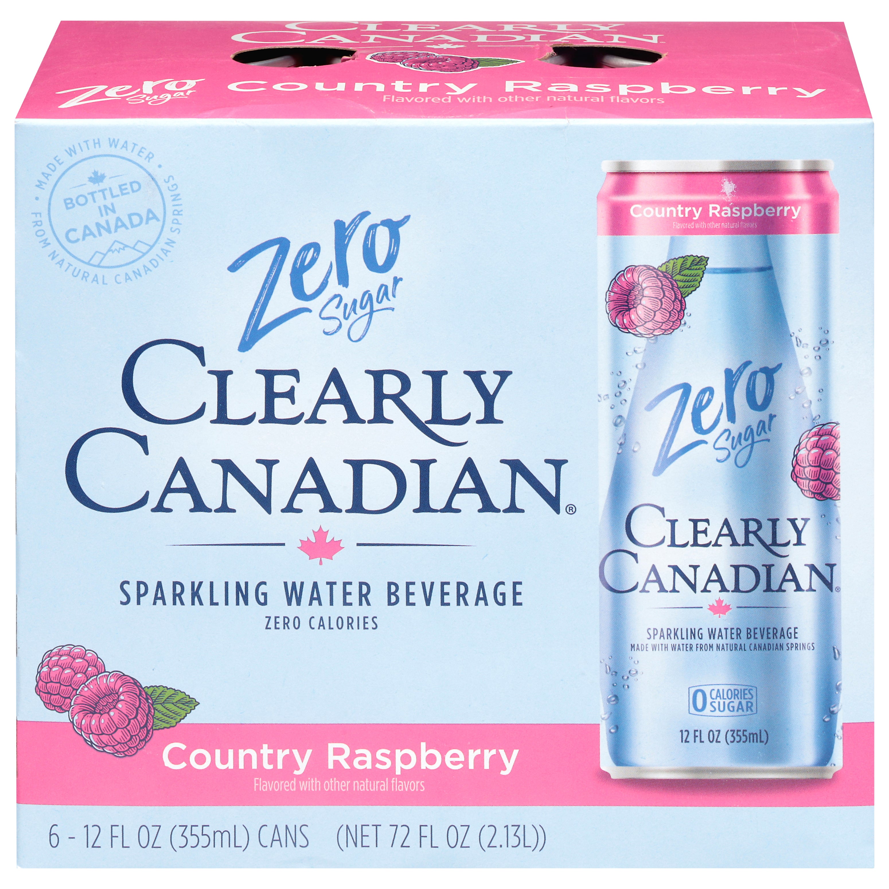 Clearly Canadian Zero Sugar Country Raspberry Sparkling Water Beverage 6 - 12 fl oz Cans - Case of 4