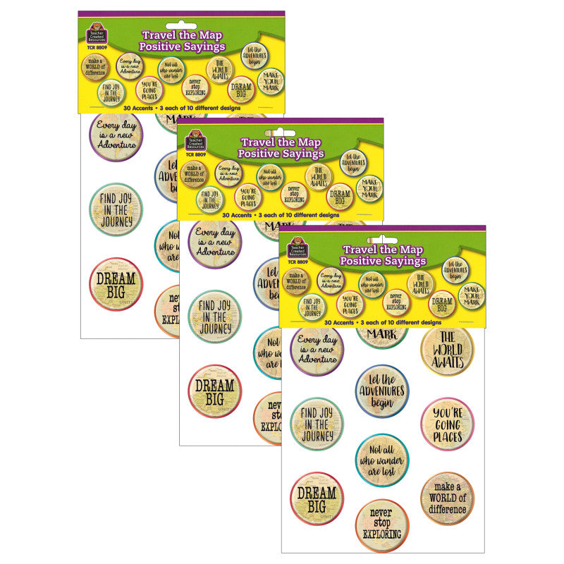 TEACHER CREATED RESOURCES - Travel the Map Positive Saying Accents, 30 Per Pack, 3 Packs