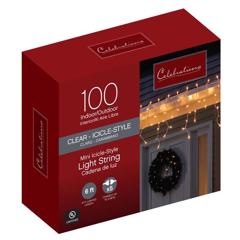 CELEBRATIONS - Celebrations Incandescent Mini Clear 100 ct Icicle Christmas Lights 5.67 ft. - Case of 12