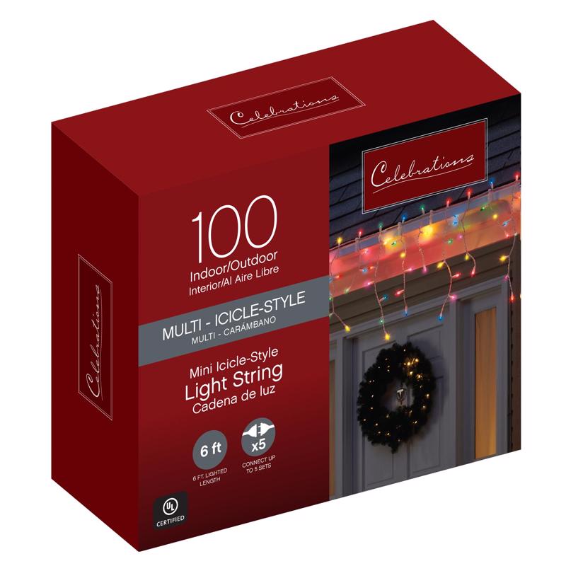 CELEBRATIONS - Celebrations Incandescent Mini Multicolored 100 ct Icicle Christmas Lights 5.67 ft. - Case of 12