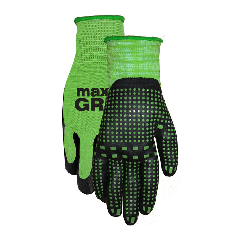 MIDWEST QUALITY GLOVES - Midwest Quality Gloves Max Grip S Nitrile/Spandex Black/Green Grip Gloves - Case of 6