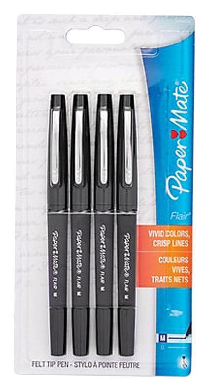 PAPER MATE - Paper Mate Flair Black Felt Tip Pen 4 pk