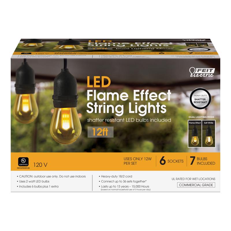 FEIT - Feit String Lights LED Flame Bulb String Lights Amber 12 ft. 6 lights