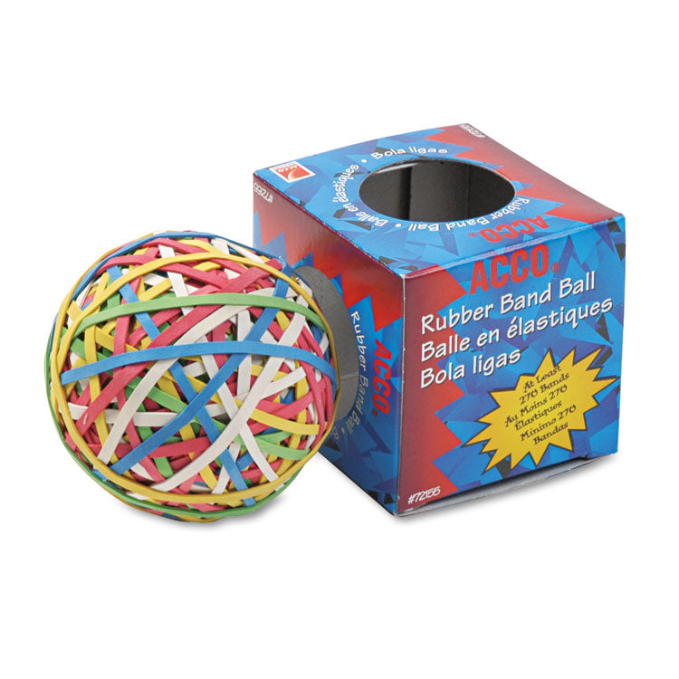 ACCO - Rubber Band Ball, 3.25" Diameter, Size 34, Assorted Gauges, Assorted Colors, 270/Pack